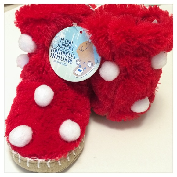 🆕 Adorable Kids Red White PomPom Bootie Slippers sz 4.5  NWT - Picture 6 of 9